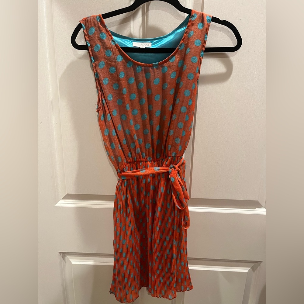 Mind Code brand dress. Size Large. Orange w/ turquoise polka dots